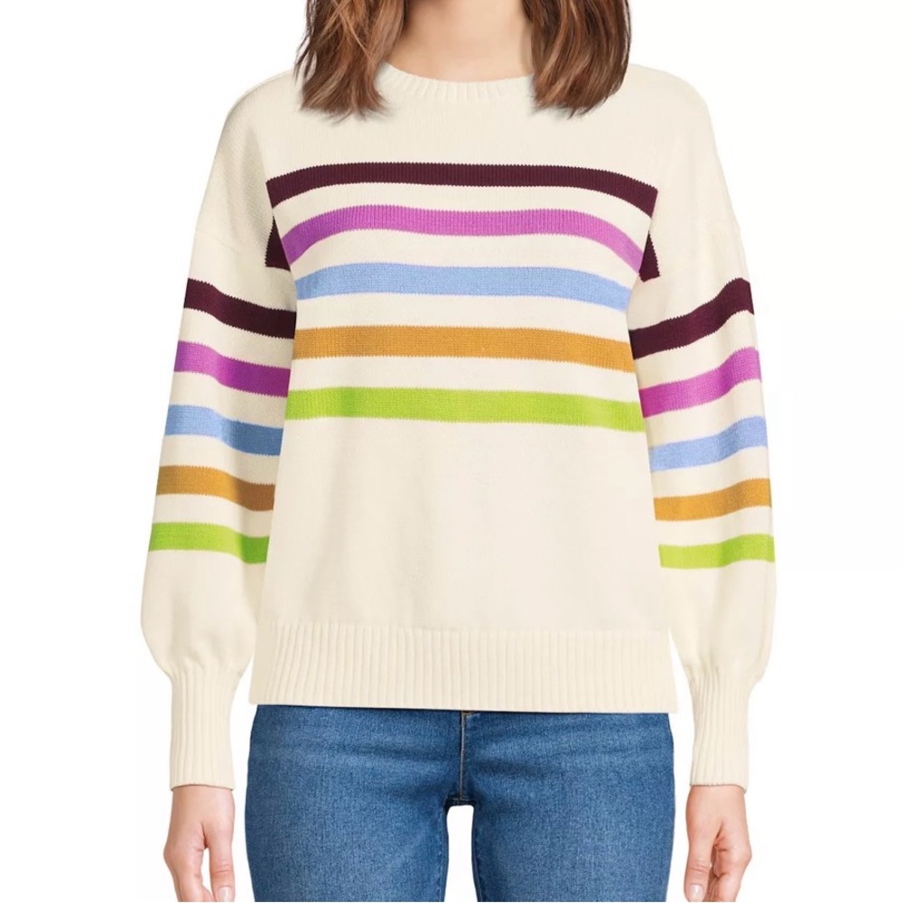 Lands' End Women's Cream Multicolor Striped Sweater